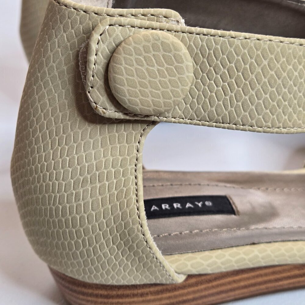Array Havana Taupe Snake Print Ankle Strap Low Wedge Sandals Sz 9 - Picture 9 of 11